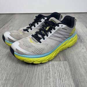 Hoka One One Clifton 6 Running Shoes Mens Size 11 Gray Yellow Cushion Blue W